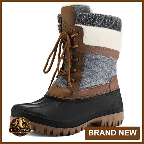 Women's Waterproof Snow Boots Insulated Mid-Calf Lace Up Winter Booties